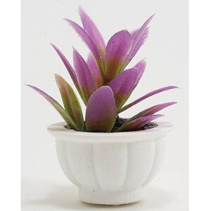 Dollhouse Miniature Purple Plant in a White Pot