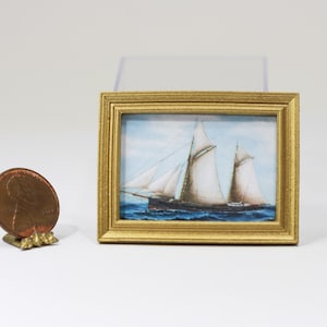 Dollhouse Miniature Gold Framed Print of a Famous Vintage Sailboat Painting