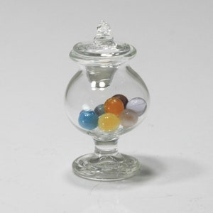 Dollhouse Miniature Set of 10  Artisan Marbles by J. R. Hooper in a Glass Apothecary Jar