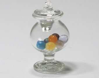 Dollhouse Miniature Set of 10  Artisan Marbles by J. R. Hooper in a Glass Apothecary Jar