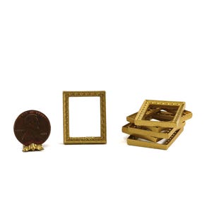 Dollhouse Miniature Set of 6 Small Rectangular Gold Picture Frames with Scallop Design