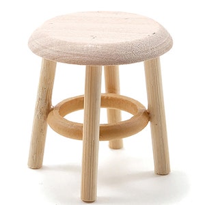Dollhouse Miniature Unfinished Wood Kitchen Stool