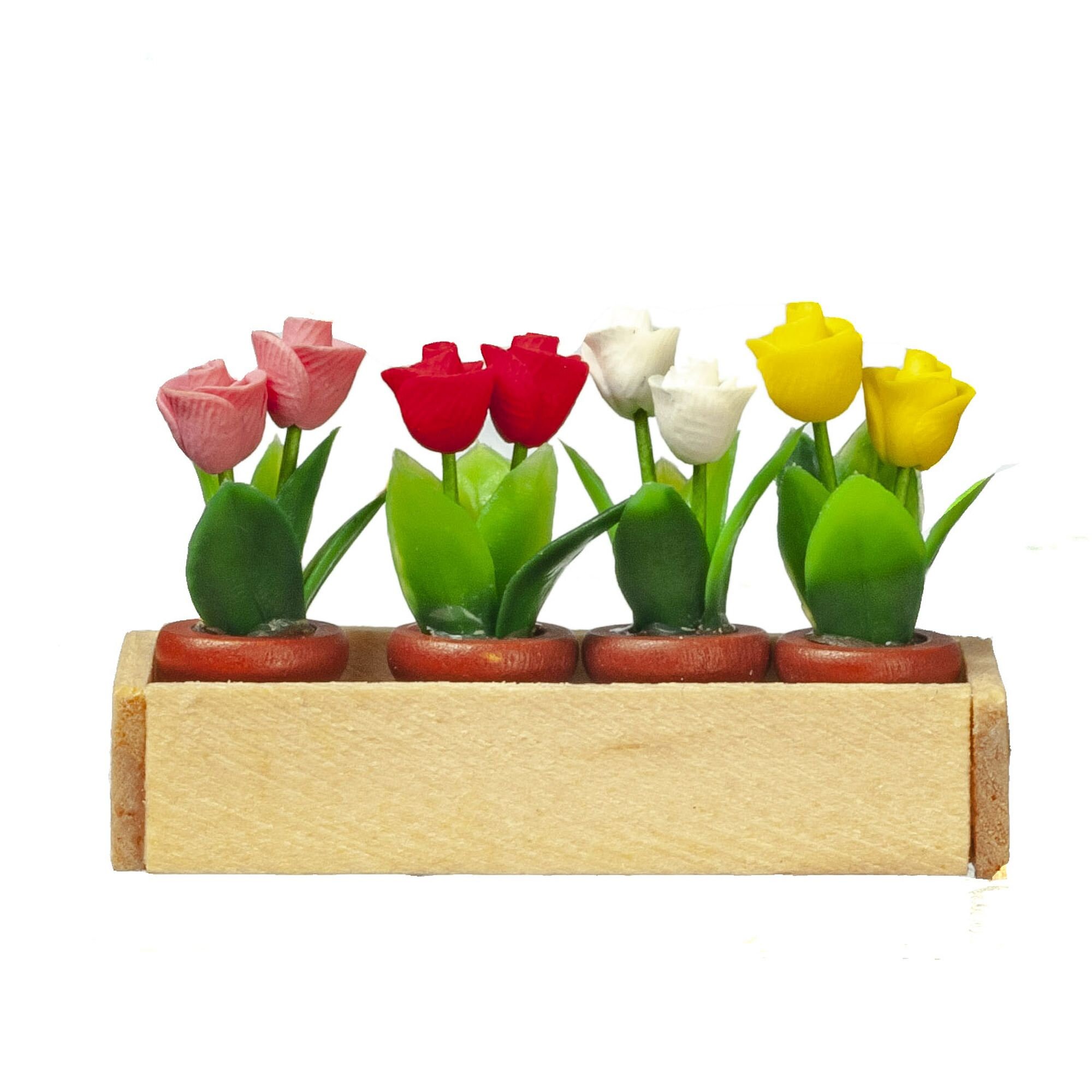 Miniature Dollhouse FAIRY GARDEN ~ Window Box with Tulip Flower Pots ~ NEW 
