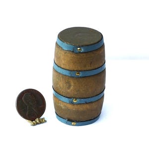 Dollhouse Miniature Vintage Look Aged Wood Barrel with Metal Strap