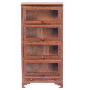 Dollhouse Miniature Bookcase w/4 Glass Doors in Walnut