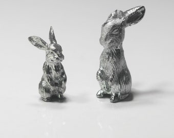 Dollhouse Miniature Set of 2 Standing Rabbits in Pewter Metal