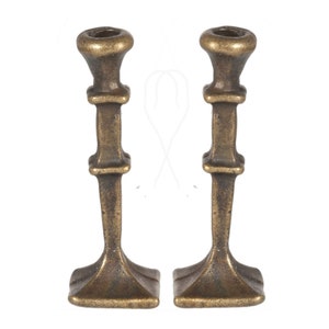Dollhouse Miniature Pair of Square Antique Brass Candlesticks by Town Square Miniatures