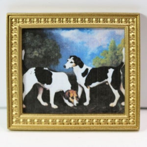 Dollhouse Miniature Famous Victorian Print of Beagle Dogs in Gold Frame