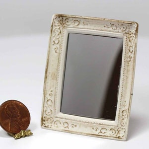 Dollhouse Miniature Gold and White Victorian Resin Rectangular Mirror