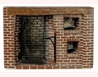 Dollhouse Miniature Red Brick Colonial Walk in Fireplace in Resin