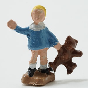 Dollhouse Miniature Girl Figurine in Blue with Teddy Bear by Multi Minis