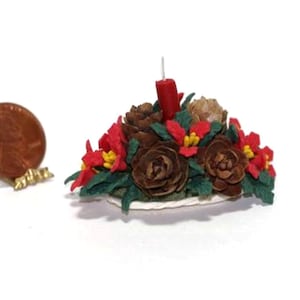 Dollhouse Miniature Christmas Holiday Centerpiece with Red Poinsettia