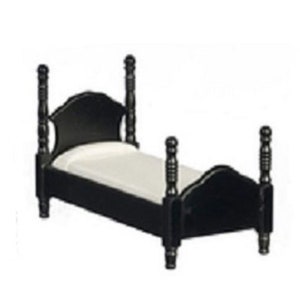 Dollhouse Twin Bed in Black Painted Wood with no Pillow by Town Square Miniatures