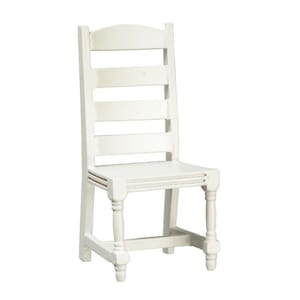 Dollhouse Miniature White Wood Ladderback Chair by Handley House