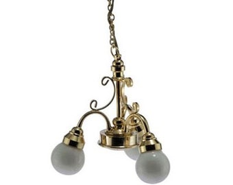 Dollhouse Miniature 3-Arm Frosted Globe Chandelier