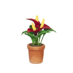 Dollhouse Miniature Red Anthurium in Clay Pot by Town Square Miniatures
