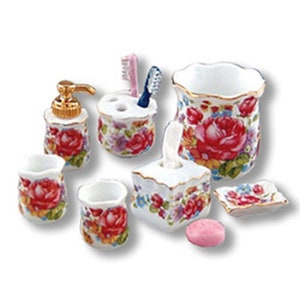 Dollhouse Miniature Dresden Rose Bath Items by Reutter Porcelain