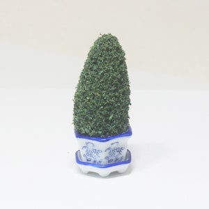 Dollhouse Miniature Artisan Topiary in a Blue and White Porcelain Pot with Saucer B