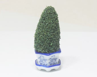 Dollhouse Miniature Artisan Topiary in a Blue and White Porcelain Pot with Saucer B