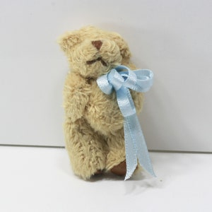 Dollhouse Miniature Soft  Brown Teddy Bear with a Pale Blue Bow