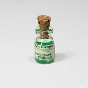 Dollhouse Miniature Glass Bottle of Vintage Green Faux Essence of Peppermint Halloween