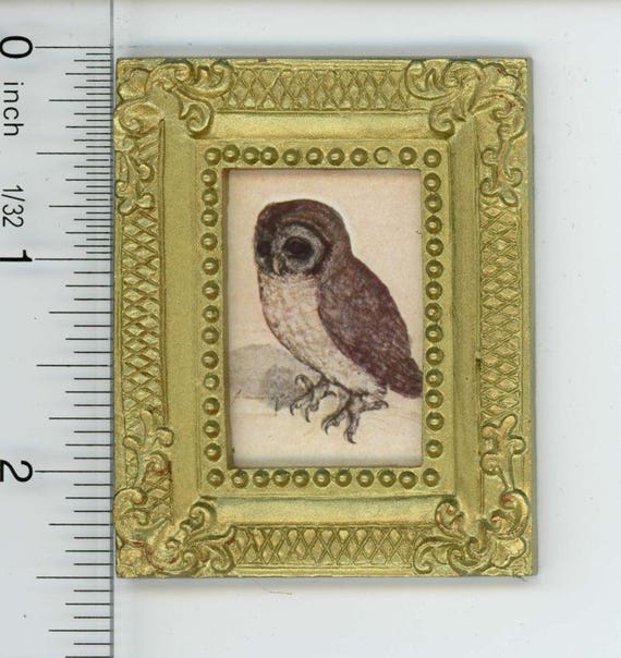 Dollhouse Miniature 1:12 Gold Framed Print of an Durer Owl