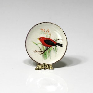 Dollhouse Miniature Artisan Red Bird II Plate on a Plate Stand