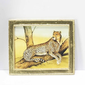 Dollhouse Art - Regal Leopard in a Gold Metal Frame