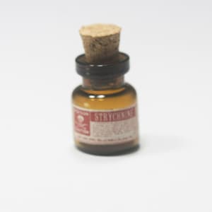Dollhouse Miniature Glass Amber Bottle of Vintage Faux Strychnine Poison