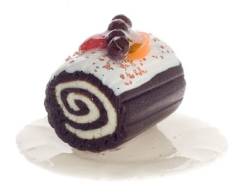 Falcon Miniatures Dollhouse Miniature Iced Strawberry Swiss Roll Cake Falcon Miniatures Dollhouse Miniature Iced Strawberry Swiss Roll Cake
