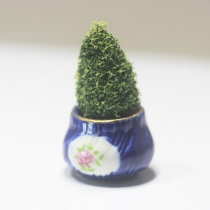 Artisan Tabletop Topiary in a Navy Ceramic Pot with Rose Medallion