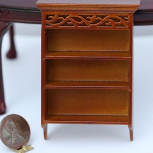 Dollhouse Miniature Hand Carved Cherry Wall Shelf w/ Crown Molding