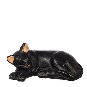 Dollhouse Miniature Artisan Black Cat Laying Left  by Town Square Miniatures
