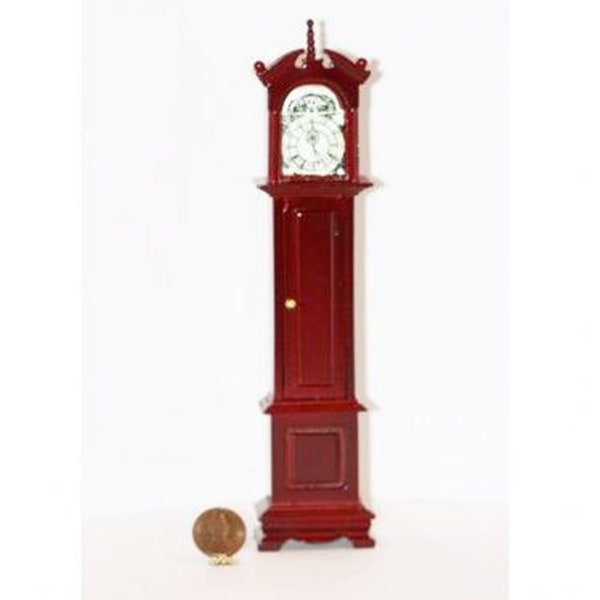 Dollhouse Miniature Grandfathers Clock in Cherry Wood