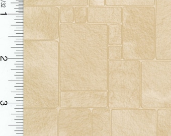 Puede incluir: Primer plano de un patrón de baldosas beige con una regla en el lado izquierdo, que muestra medidas de hasta 10 cm. Las baldosas son rectangulares y cuadradas, con un aspecto texturizado y líneas de lechada claras.