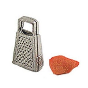 Dollhouse Miniature Wedge of Cheddar with a Metal Grater by Carradus Miniatures