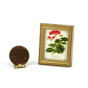 Dollhouse Miniature Gold Framed Print of a Vintage Style Red Botanical Illustration