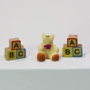 Dollhouse Miniature Bear Figurine with ABC Blocks by Miniatures World
