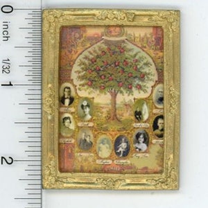 Dollhouse Miniature Gold framed picture of a  Victorian Family Tree.