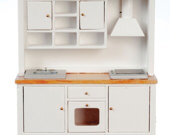 Dollhouse Miniature White Oak Kitchen Sink & Stove Cabinet