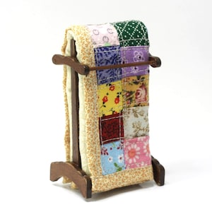Dollhouse Miniature 1:12  Hand Sewn Artisan Quilt on a Quilt Rack by Shadow Box