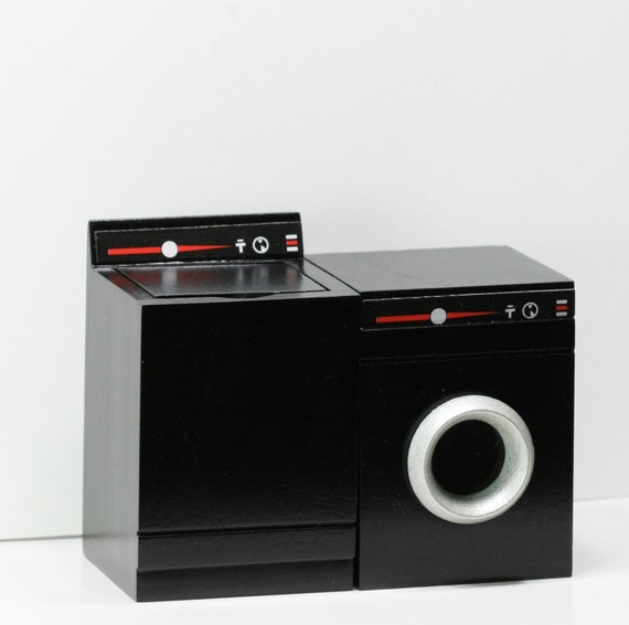 Dollhouse Miniature Washer Dryer in Black Painted Wood Canada