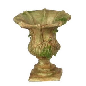 Dollhouse Miniature Tan Caesars Urn with Moss by Falcon Miniatures
