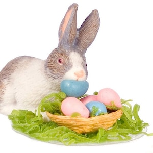Dollhouse Miniature Easter Egg Stealing Bunny by Falcon Miniatures