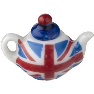 Dollhouse Miniature British Flag Tea Pot by Town Square Miniatures