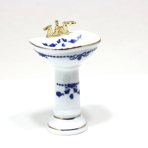 Miniature 1:12 Scale Blue Bows Bathroom Sink by Reutter Porcelain