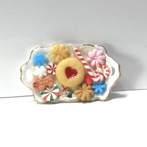 Dollhouse Miniature Artisan Plate of Christmas Holiday Cookies on a Gold Trimmed Ceramic Plate