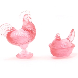 Dollhouse Miniature Rooster and Nesting Hen Pink