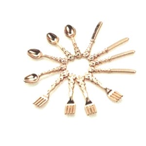 Dollhouse Miniature 1:12 Scale Rose Gold  Flatware Silverware or Cutlery or Set for 4