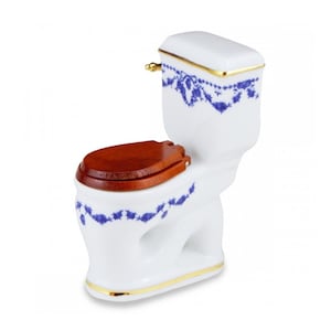 Dollhouse Miniature Blue Bow Toilet by Reutter Porcelain